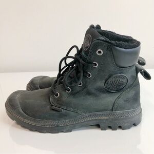 PALLADIUM PAMPA Black Leather Boots Fur Lined Waterproof Winter Boots Snowshoes.